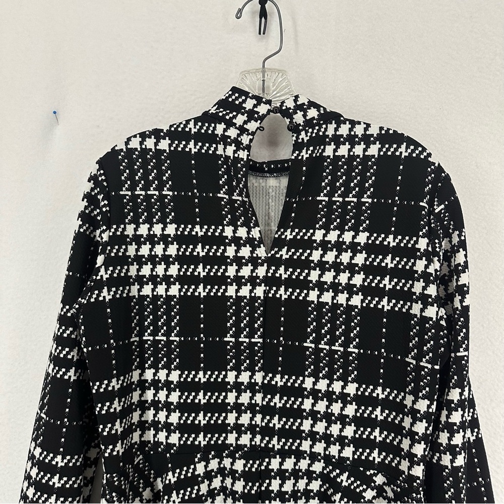 Long Aline Plaid Mock Neck Long Sleeve Dress Business Attire‎ Work Large Black - Picture 8 of 9